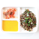 Stir-fried mealworms (right), with scallions.